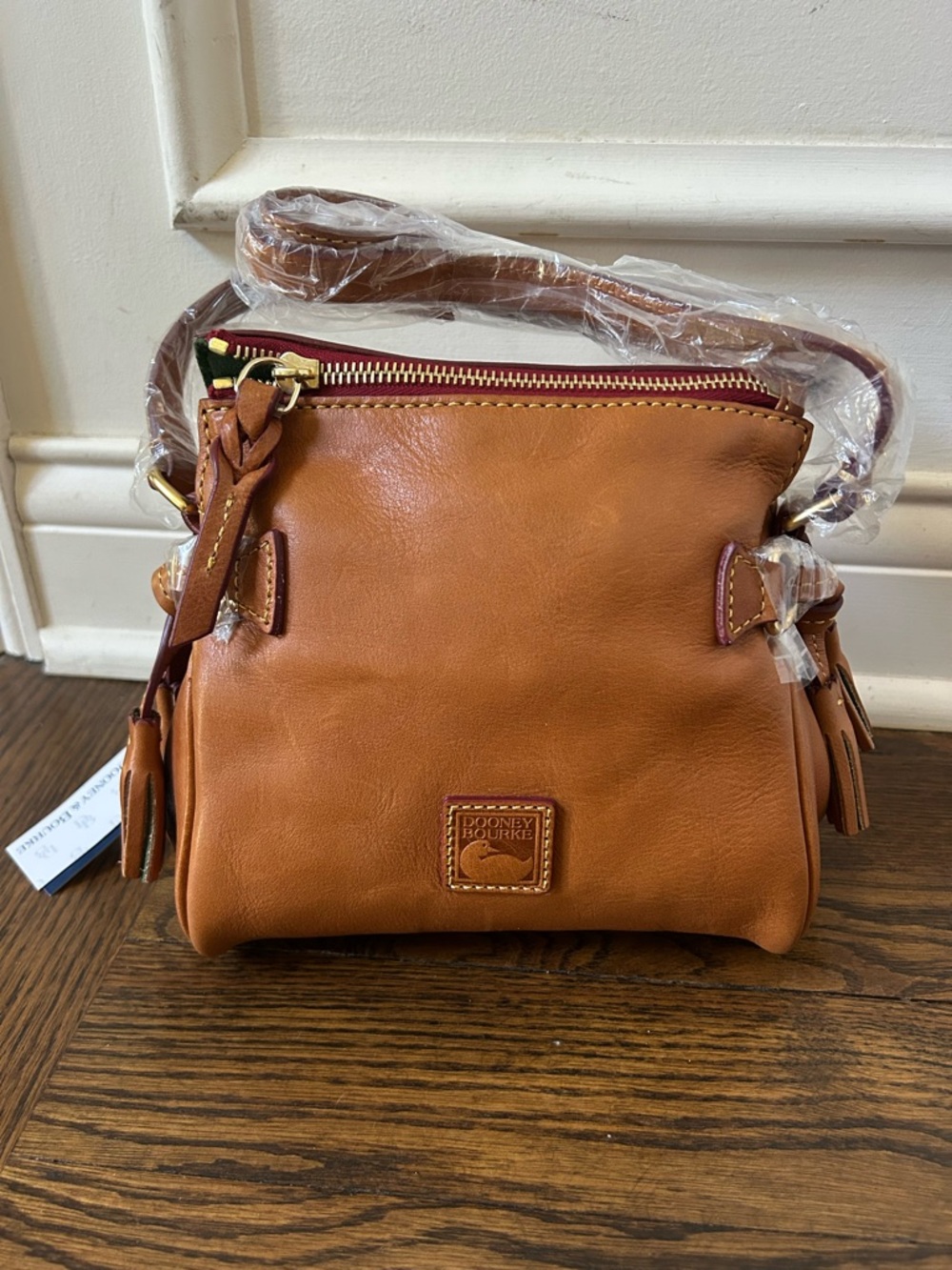 dooney florentine nwt Mini Zip Tassel Satchel Crossbody Bag Natural